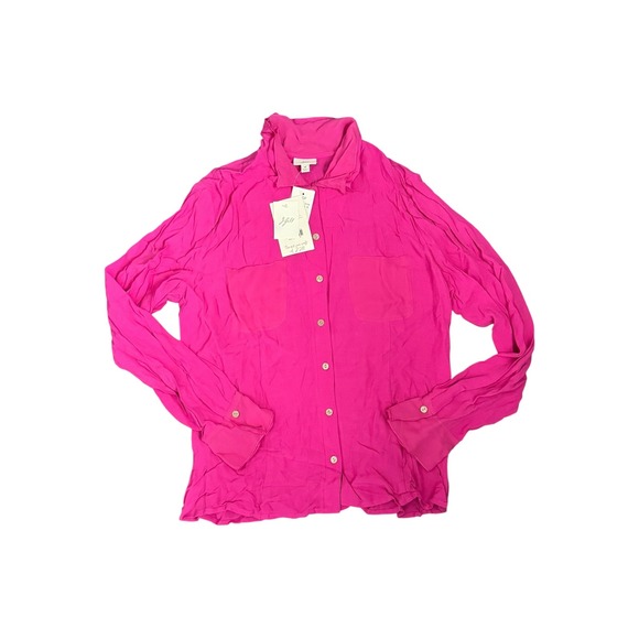 J.Jill Tops - J Jill Womens Button Down Shirt Flowy Pockets Cerise Pink Long Sleeve Size M NWT